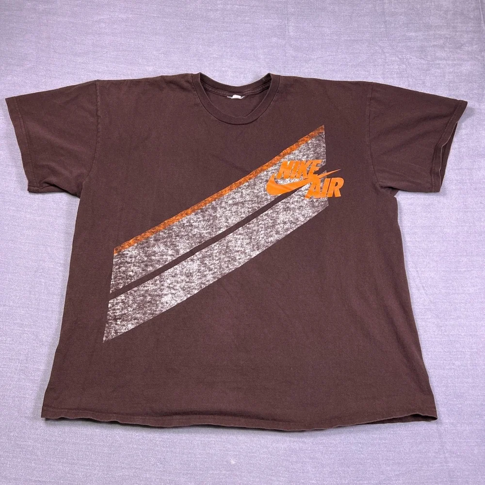 Nike Air Graphic Regular Crewneck T-Shirt Mens 2XL Brown Cotton Short Sleeve